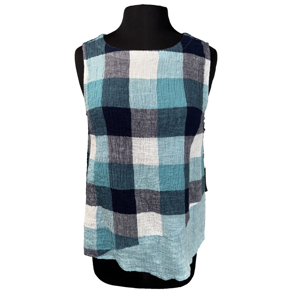 NEW Liv by Habitat Clothes Calypso Tank Top Size S‎ Blue Check Asymetrical Hem